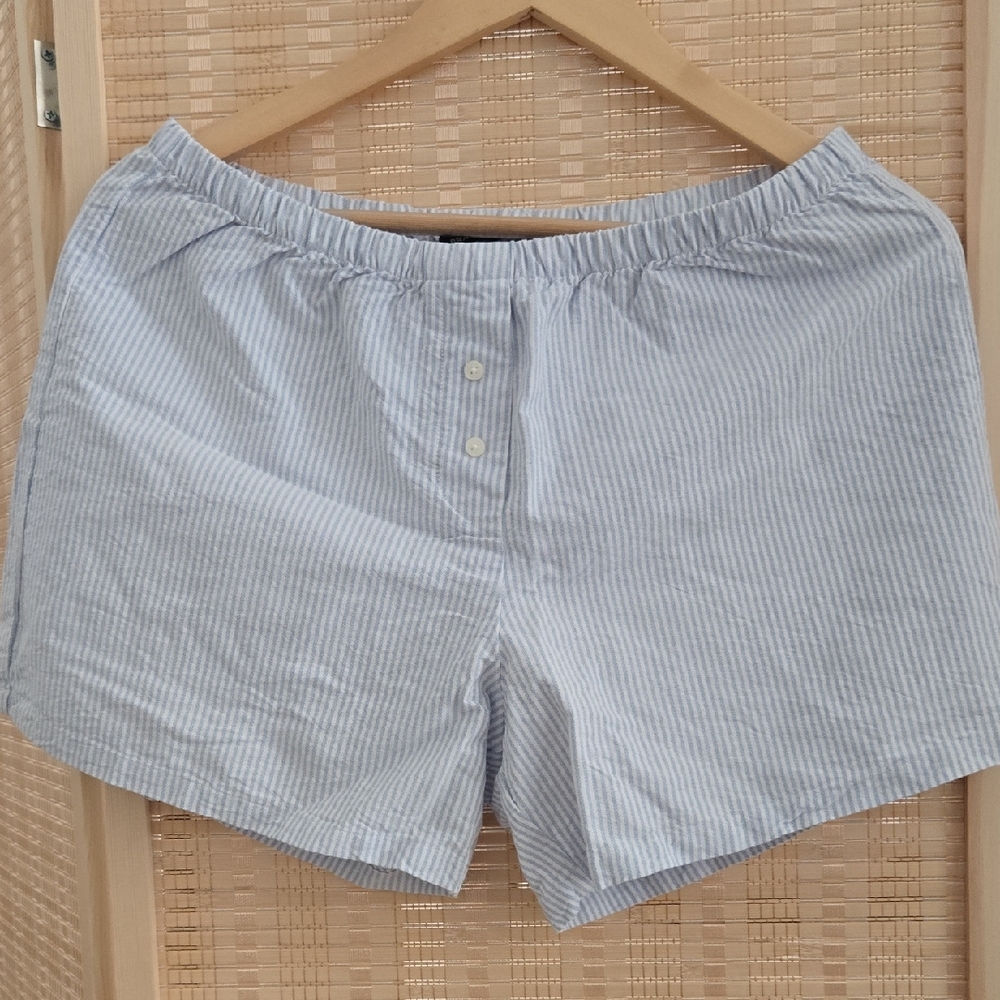 Brandy Melville Light Blue & White Striped Cotton Shorts
